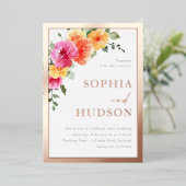 Schöne, kühne, florale Hochzeitsstimmung Rose Gold Folieneinladung (Stehend vorne)