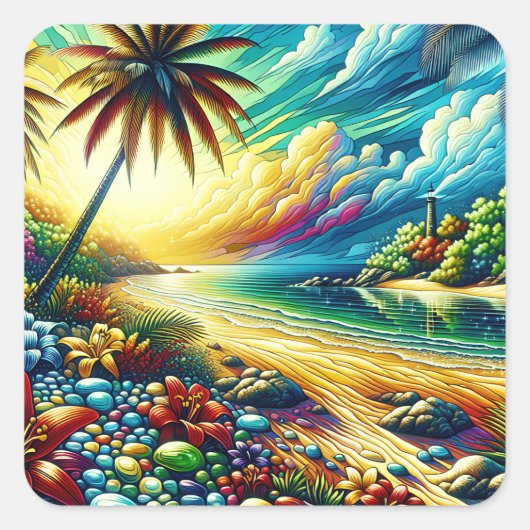 Schöne Kunst | Küstenküche Quadratischer Aufkleber (Vorderseite)