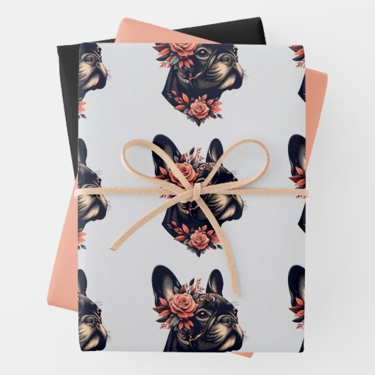 Schöne künstlerische Frenchie Geschenkpapier Set (Beispiel)