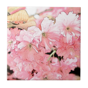 Schöne künstlerische Skizze Rosa Kirschblüten Blum Fliese