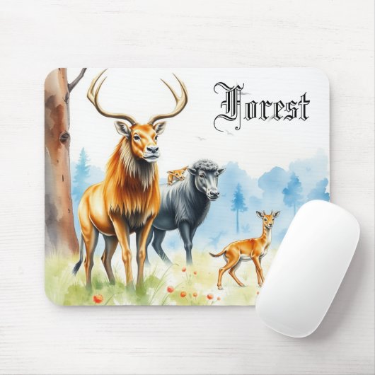 Schöne Kunstmalerei im Wald Tiere Mousepad (Mit Mouse)