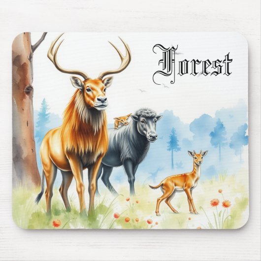Schöne Kunstmalerei im Wald Tiere Mousepad (Vorne)