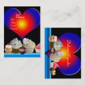 SCHÖNE KUPCAKES DESERT SHOP Blue Red Heart Visitenkarte (Vorne/Hinten)