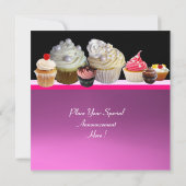 SCHÖNE KUPCAKES GEBURTSTAG PARTY rosa Herz schwarz Einladung (Rückseite)