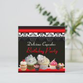 SCHÖNE KUPCAKES GEBURTSTAGSPARTEI, rosa schwarz Einladung (Stehend Vorderseite)
