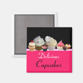 SCHÖNE KUPCAKES GEBURTSTAGSPARTEI, rosa schwarz Magnet (Vorderseite/Rückseite)