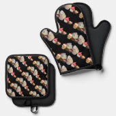 SCHÖNE KUPCAKES WÜSTENSHOP, Pink Black Fuchsia Ofenhandschuh & Topflappen-Set (Vorderseite/Rückseite)