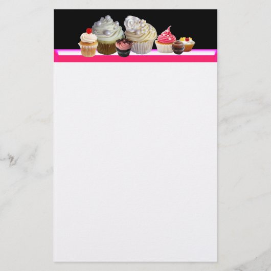 SCHÖNE KUPCAKES WÜSTENSHOP, Pink, Fuchsia White Briefpapier (Vorderseite)