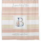 Schöne Küstenkoralle blau monogramm pink gestreift Duschvorhang (Vorderseite)
