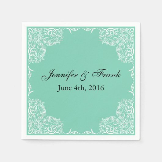 Schöne Lace Frame Aqua Wedding Serviette (Vorderseite)