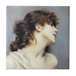 Schöne lächelnde junge Frau (Giovanni Boldini) Fliese