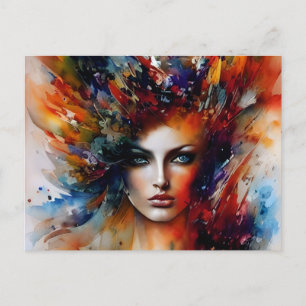 Schöne Lady Abstrakt Colors Wasserfarbe Postkarte