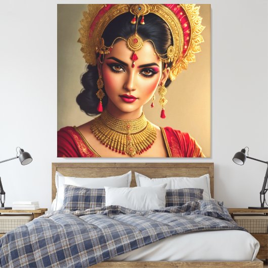 Schöne Lady aus Indien Canvas Print Picture Leinwanddruck (Insitu (Schlafzimmer))