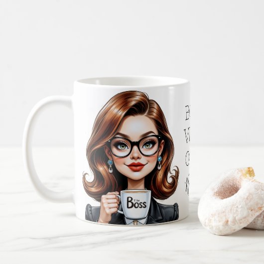 Schöne Lady Boss mit Brille Kaffeetasse (Mit Donut)