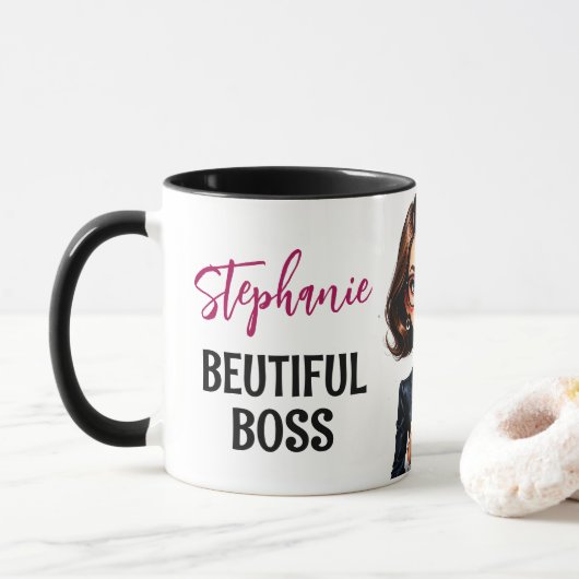 Schöne Lady Boss mit Zitat Tasse (Mit Donut)