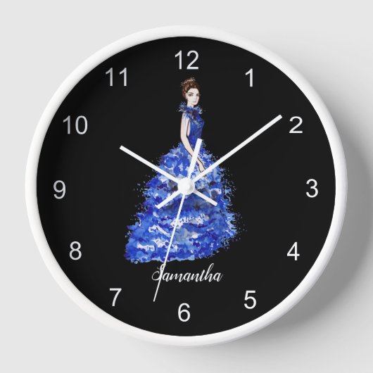 Schöne Lady mit Funkelnd blauen Motiv Larg Uhr (Vorderseite)