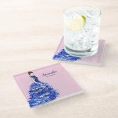 Schöne Lady mit Funkelnd blauer Mode Glasuntersetzer (Schrägansicht)