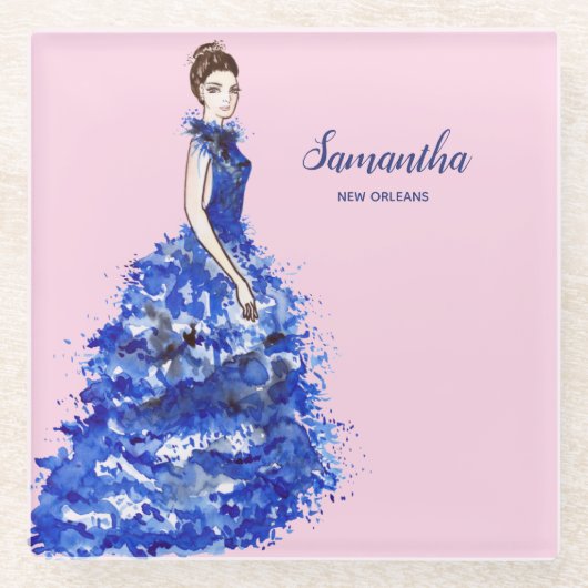 Schöne Lady mit Funkelnd blauer Mode Glasuntersetzer (Vorderseite)