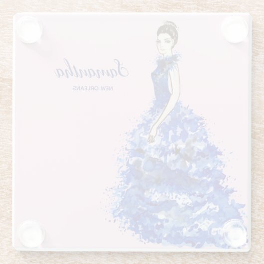 Schöne Lady mit Funkelnd blauer Mode Glasuntersetzer (Rückseite)