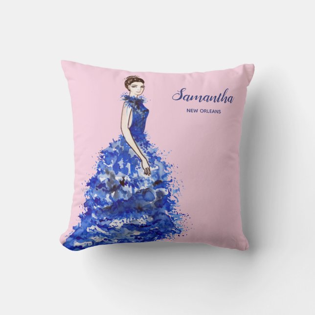Schöne Lady mit Funkelnd Blauer Mode Kissen (Vorderseite)