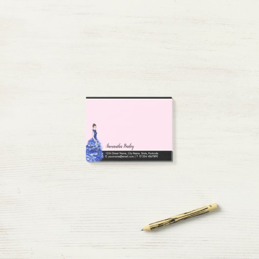 Schöne Lady mit Funkelnd blauer Mode Post-it Klebezettel (Auf Schreibtisch)