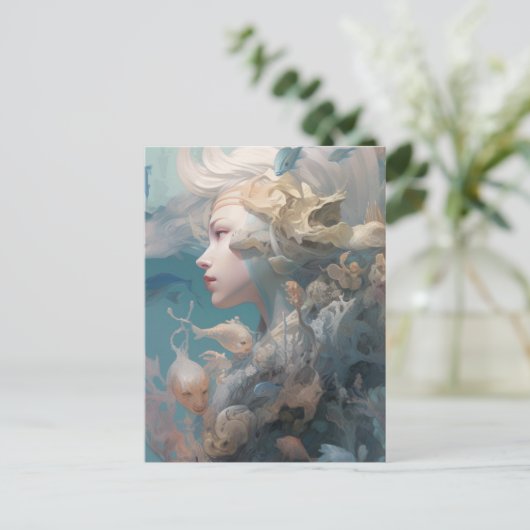 Schöne Lady of the Sea with Fish Postkarte (Stehend Vorderseite)