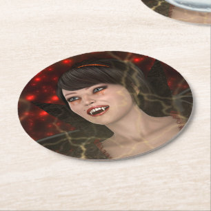 Schöne Lady Vamp perfekter Halloween Hexenstil Runder Pappuntersetzer