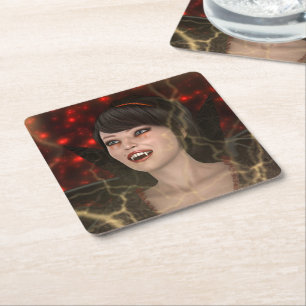 Schöne Lady Vamp Perfekter Halloween-Stil Rechteckiger Pappuntersetzer