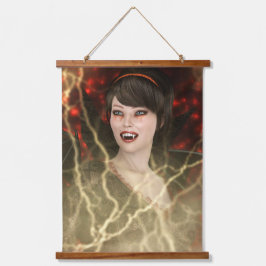 Schöne Lady Vamp Perfekter Halloween-Stil Wandteppich Mit Holzrahmen