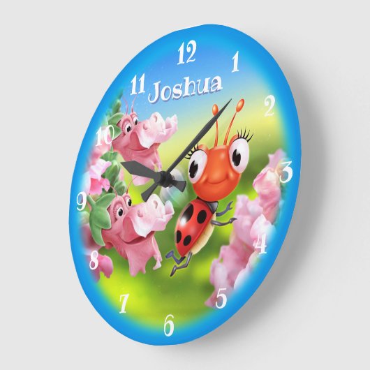 Schöne Ladybug im Blumengarten. Große Wanduhr (Winkel)