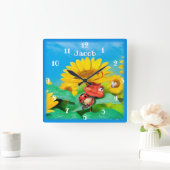 Schöne Ladybug snoozing auf Sonnenblumen. Quadratische Wanduhr (Zuhause)