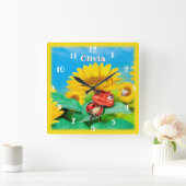 Schöne Ladybug snoozing auf Sonnenblumen. Quadratische Wanduhr (Zuhause)