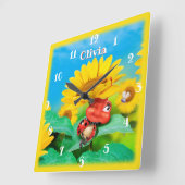 Schöne Ladybug snoozing auf Sonnenblumen. Quadratische Wanduhr (Winkel)