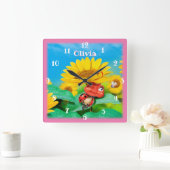 Schöne Ladybug snoozing auf Sonnenblumen. Quadratische Wanduhr (Zuhause)