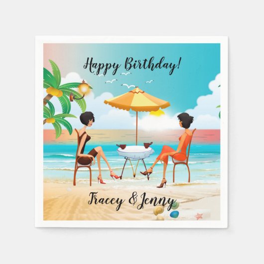 Schöne Ladys am Strand zum Geburtstag Serviette (Vorderseite)
