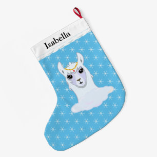 Schöne Lama & Schneeflocken auf Türkis Großer Weihnachtsstrumpf