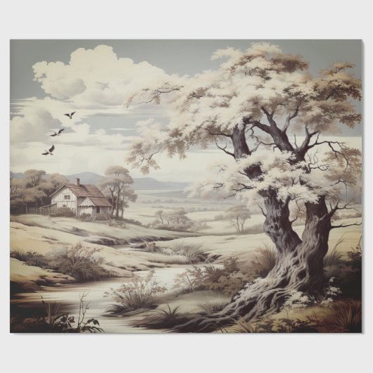 Schöne Landfarm Toile de Jouy Geschenkpapier (Flach)