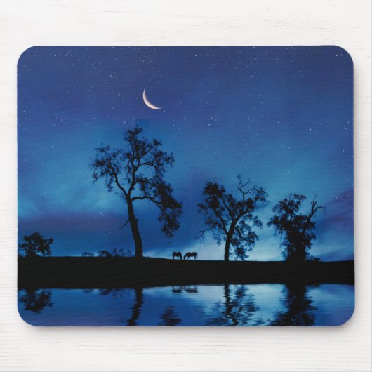 Schöne Landpferde Starry Night Moon Mousepad (Vorne)
