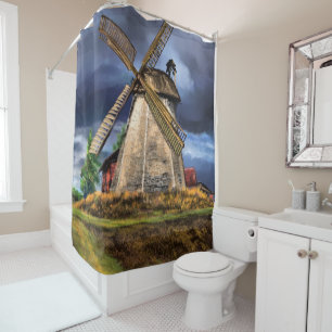 Schöne Landschaft der niederländischen Windmühl Duschvorhang
