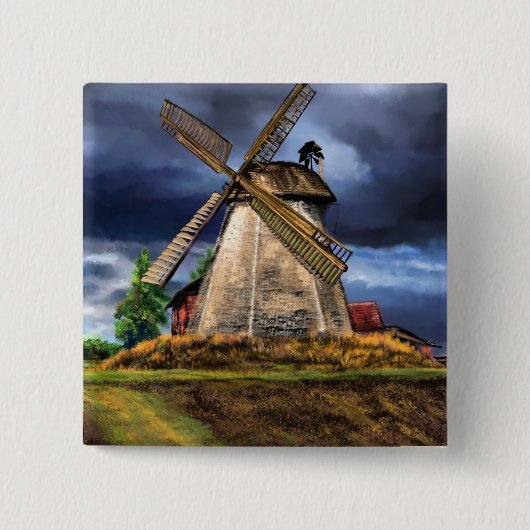 Schöne Landschaft der niederländischen Windmühle - Button (Vorderseite)