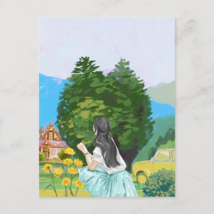 Schöne Landschaft Girl on garden Aquarell Postkarte