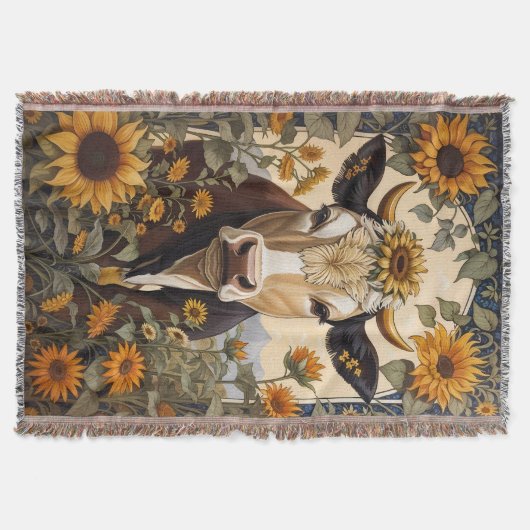 Schöne Landschaft Kuh Sonnenblume Dekorative Decke (Vorderseite)