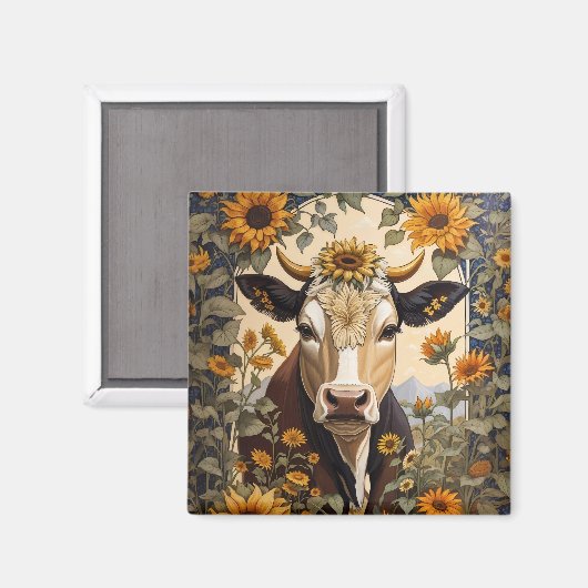 Schöne Landschaft Kuh Sonnenblume Dekorative Magnet (Vorderseite/Rückseite)