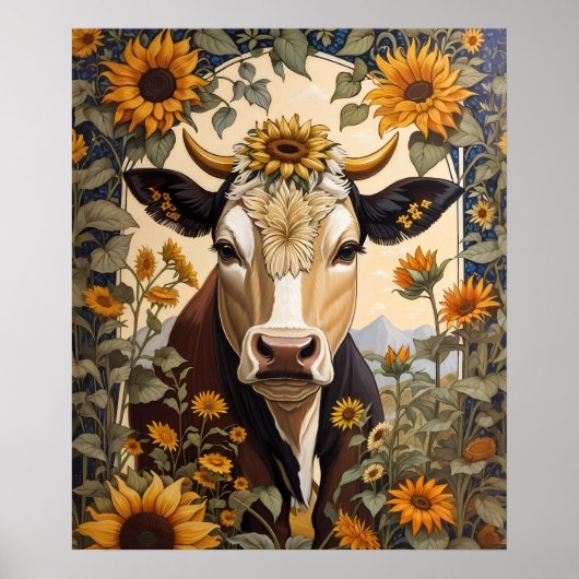 Schöne Landschaft Kuh Sonnenblume Dekorative Poster (Vorne)
