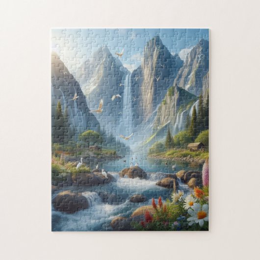 Schöne Landschaft mit Bergen und Wasserfällen Puzzle (Vertikal)