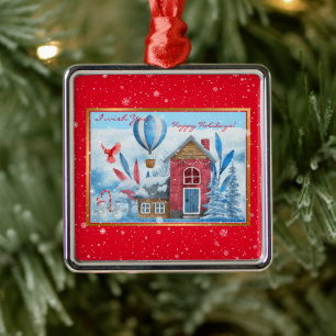 Schöne Landschaft mit Schneemann individuell anpas Ornament Aus Metall