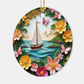 Schöne Landschaft mit Segelboot Keramik Ornament (Links)