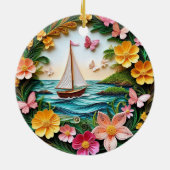 Schöne Landschaft mit Segelboot Keramik Ornament (Hinten)
