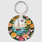 Schöne Landschaft mit Segelboot Schlüsselanhänger (Rückseite)