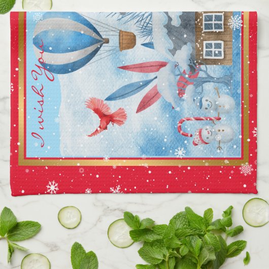 Schöne Landschaft mit Snowman individuell anpassen Geschirrtuch (Gefaltet)